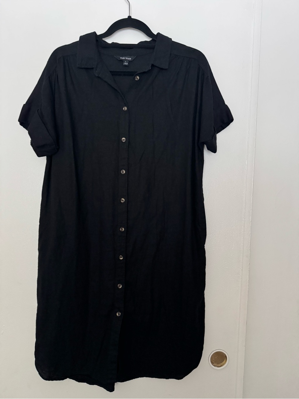 Well Worn Black Button-Front Midi Dress